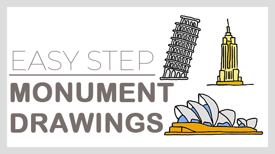 How to draw easy monument drawings in easy step-by-step