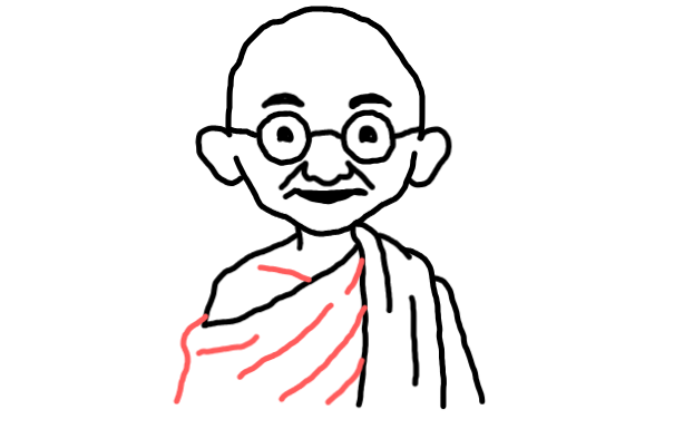  how to draw Mahatma Gandhi in easy steps - step number : 9 - Easy Step Drawing