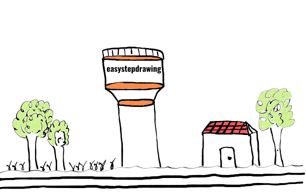  how to draw Water Tower in easy steps - step number : 12 - Easy Step Drawing
