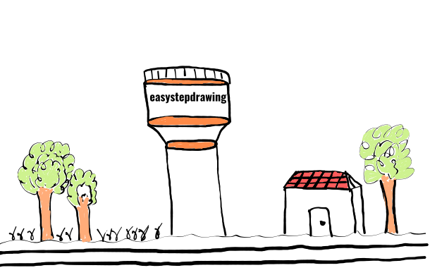  how to draw Water Tower in easy steps - step number : 13 - Easy Step Drawing