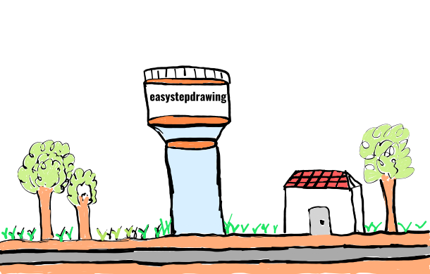  how to draw Water Tower in easy steps - step number : 18 - Easy Step Drawing